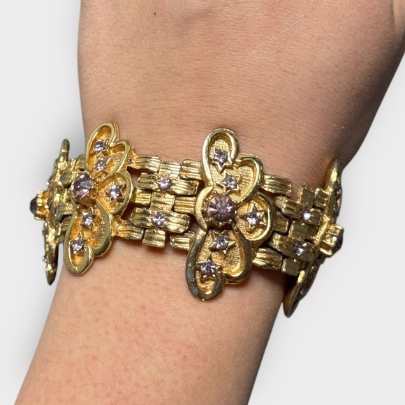 Vintage 1960s Gold Tone & Purple Star Shaped Jewel Bracelet - Picture 3 of 6